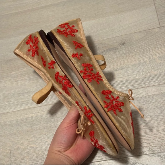 L oeffler randall red embroidery mesh ballet flats size 7 - Picture 5 of 7